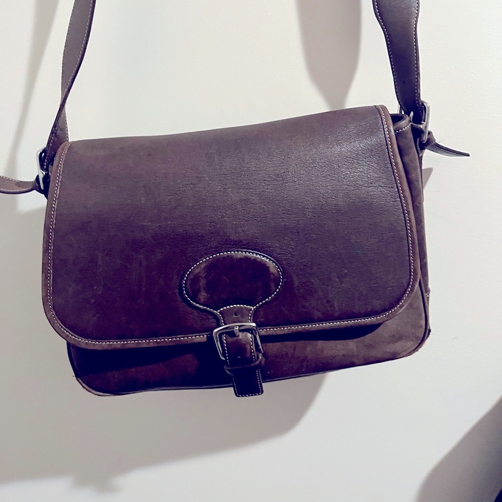 Vintage Leather Cowhide Coach Bag, Crossbody Dark Brown Classic large size bag